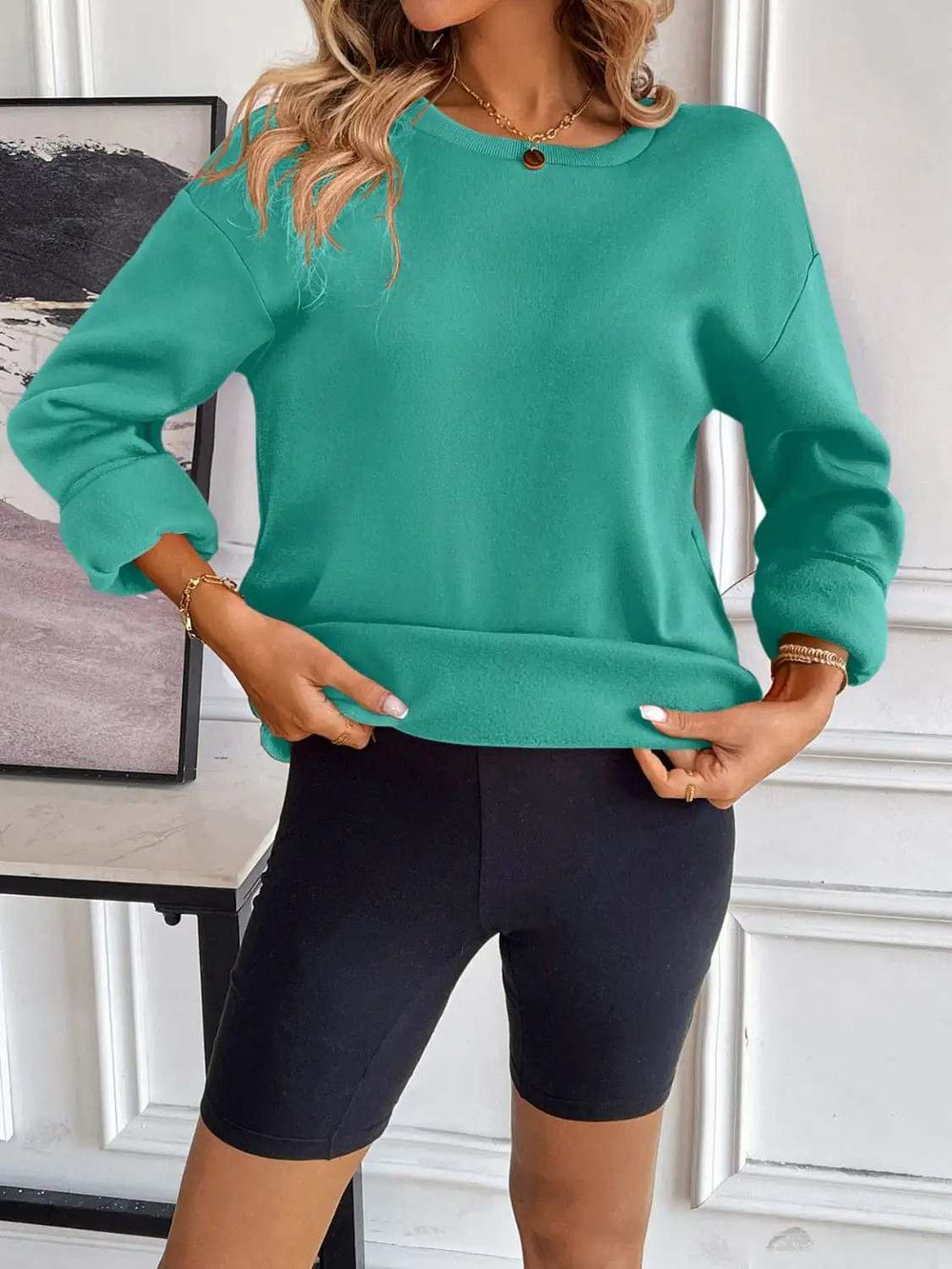 Ivy Lane Round Neck Long Sleeve Sweatshirt - Trendsi - Flyclothing LLC