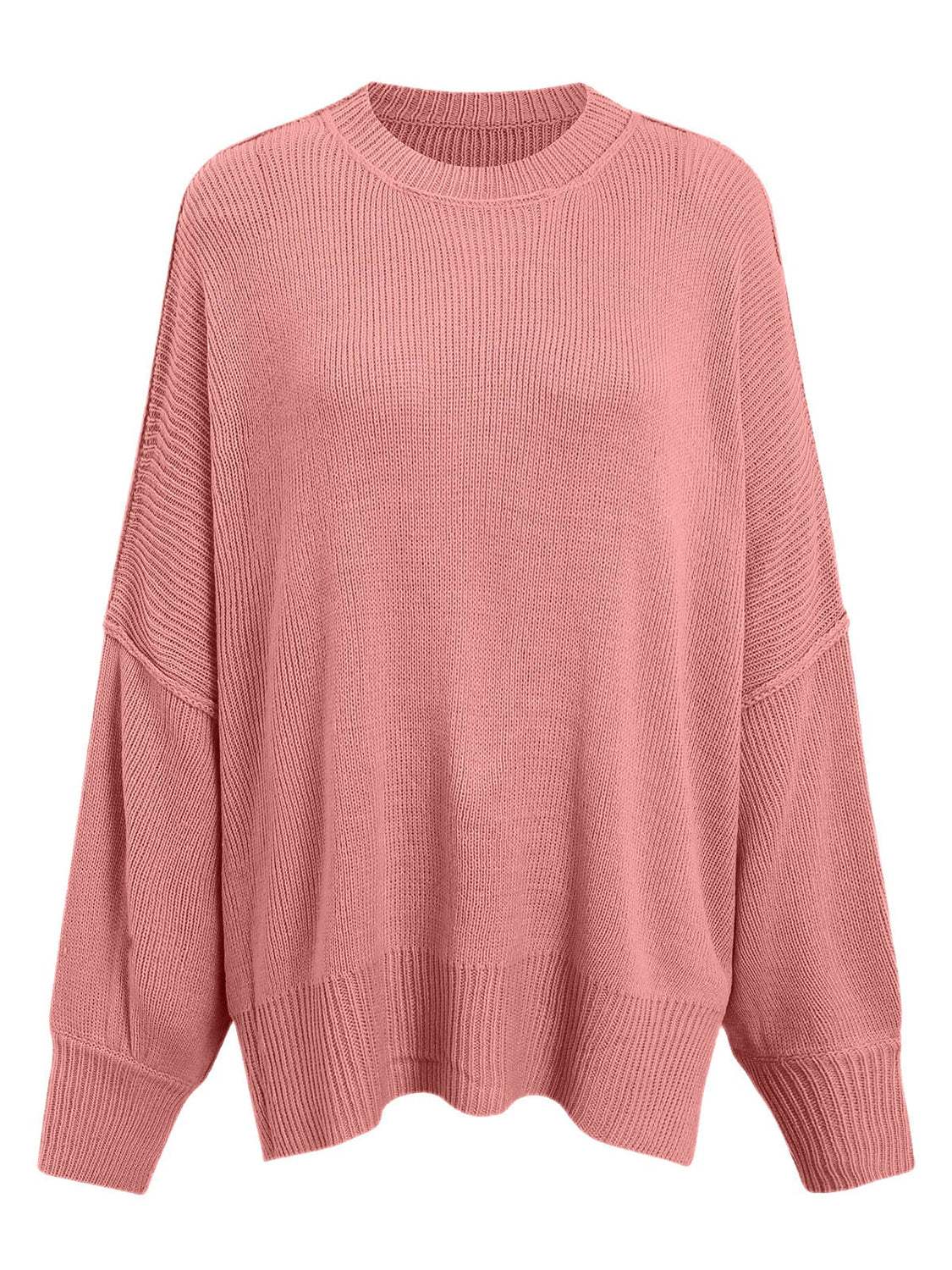 Round Neck Long Sleeve Sweater - Trendsi - Flyclothing LLC