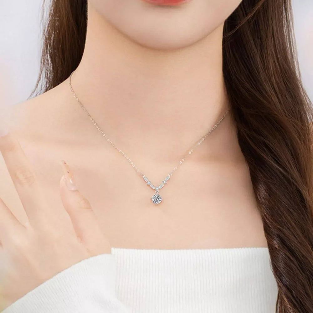 1 Carat Moissanite 925 Sterling Silver Necklace - Trendsi - Flyclothing LLC