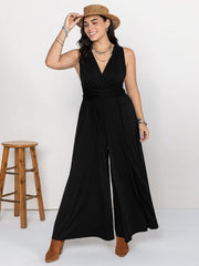 Plus Size V-Neck Wide Leg Jumpsuit - Trendsi