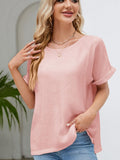 Round Neck Short Sleeve Blouse - Trendsi