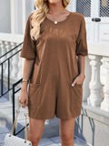 Backless Round Neck Half Sleeve Romper - Trendsi - Flyclothing LLC