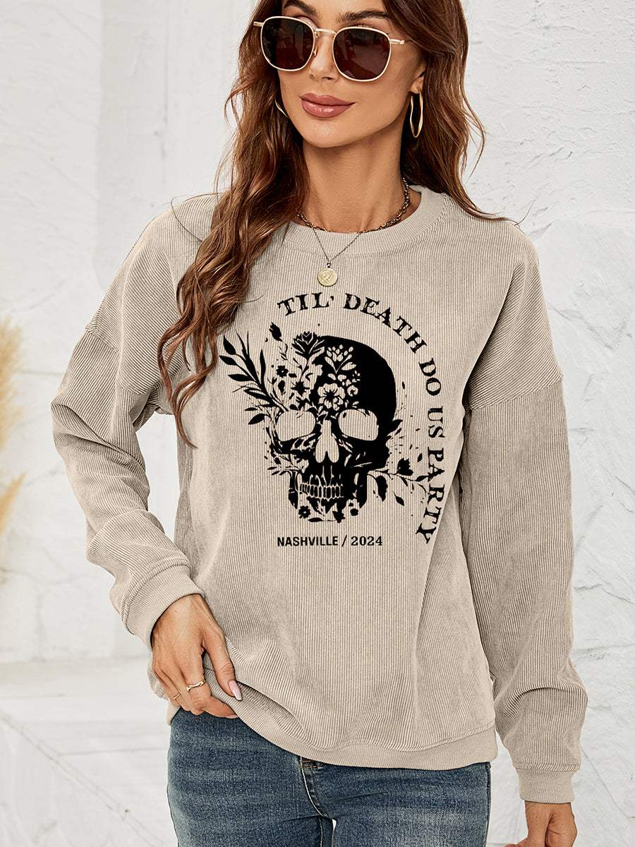 Skull Graphic Dropped Shoulder Sweatshirt - Trendsi - Flyclothing LLC