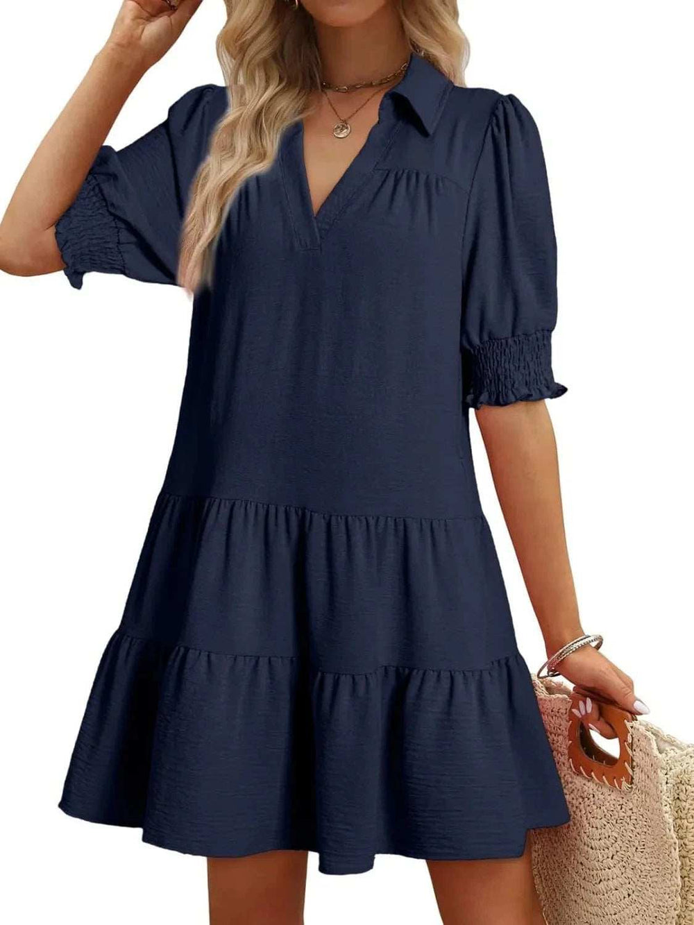 Johnny Collar Short Sleeve Mini Dress - Trendsi - Flyclothing LLC
