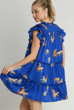 Umgee Full Size Cheetah Print Notched Ruffle Layered Cap Sleeve Mini Dress Plus Size - Trendsi