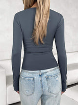 Notched Long Sleeve T-Shirt - Trendsi - Flyclothing LLC