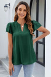 Ruffled Notched Short Sleeve Blouse - Trendsi
