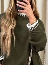 Contrast Trim Round Neck Top and Pants Sweater Set - Trendsi - Flyclothing LLC