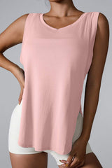 Slit Round Neck Active Tank - Trendsi - Flyclothing LLC