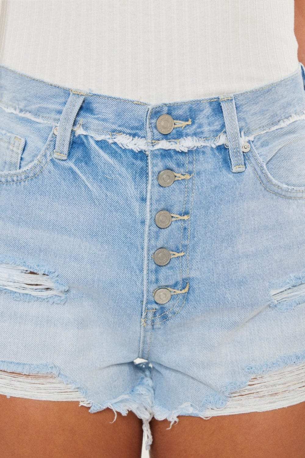 Kancan Distressed Button Fly Denim Shorts - Trendsi - Flyclothing LLC