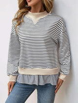 Perfee Faux Layered Striped Long Sleeve Sweatshirt - Trendsi - Flyclothing LLC