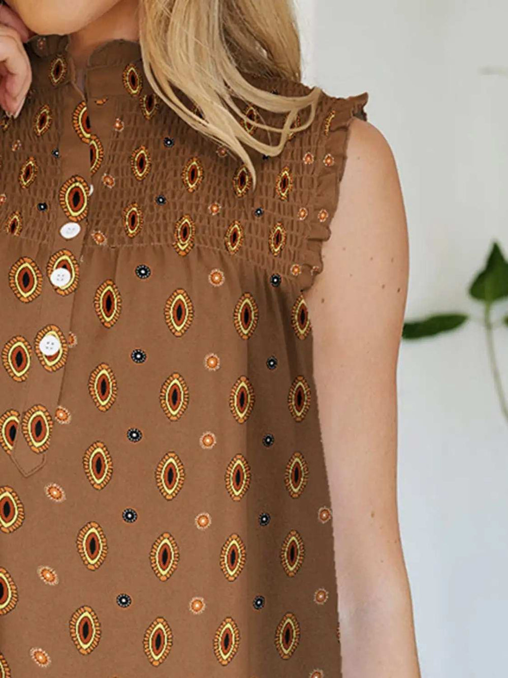 Frill Printed Mock Neck Top - Trendsi - Flyclothing LLC