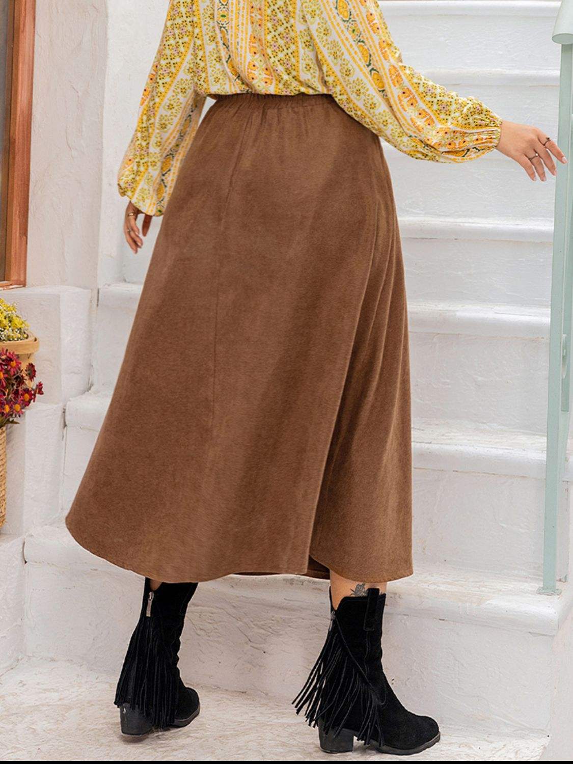 Plus Size Embroidered Pocketed High Waist Skirt - Trendsi - Flyclothing LLC