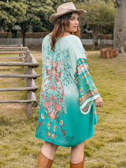 Plus Size Printed Open Front Long Sleeve Cover Up - Trendsi