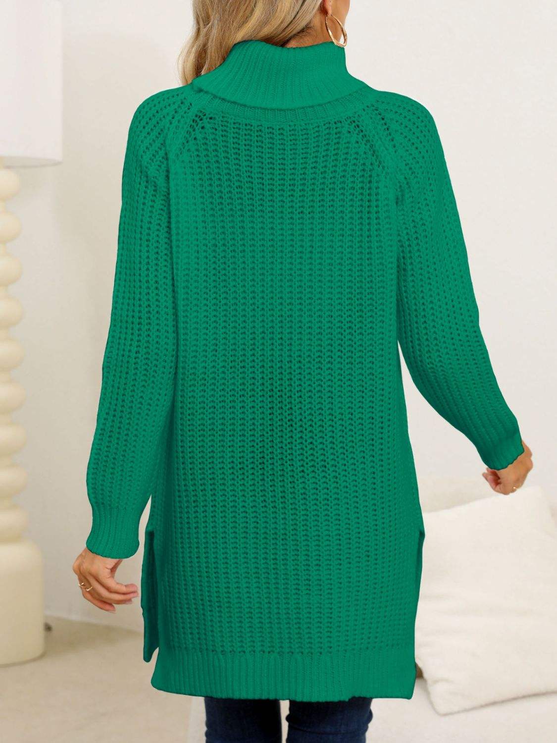 Slit Turtleneck Long Sleeve Sweater - Trendsi - Flyclothing LLC
