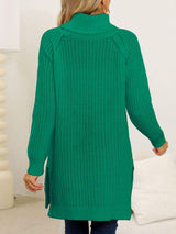 Slit Turtleneck Long Sleeve Sweater - Trendsi - Flyclothing LLC
