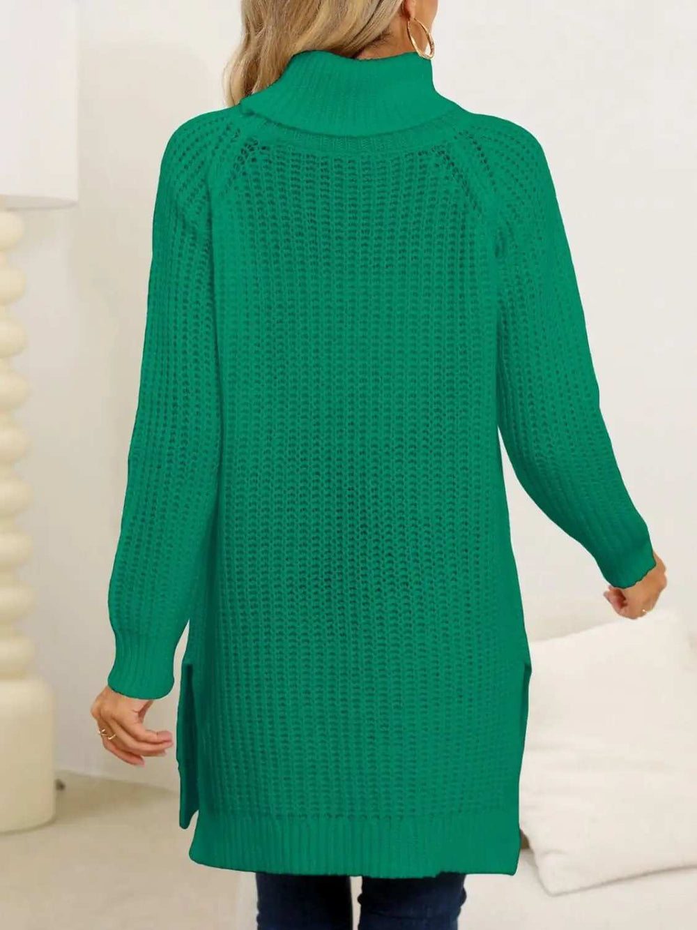 Slit Turtleneck Long Sleeve Sweater - Trendsi - Flyclothing LLC