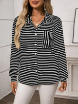 Striped Button Up Long Sleeve Shirt - Trendsi - Flyclothing LLC