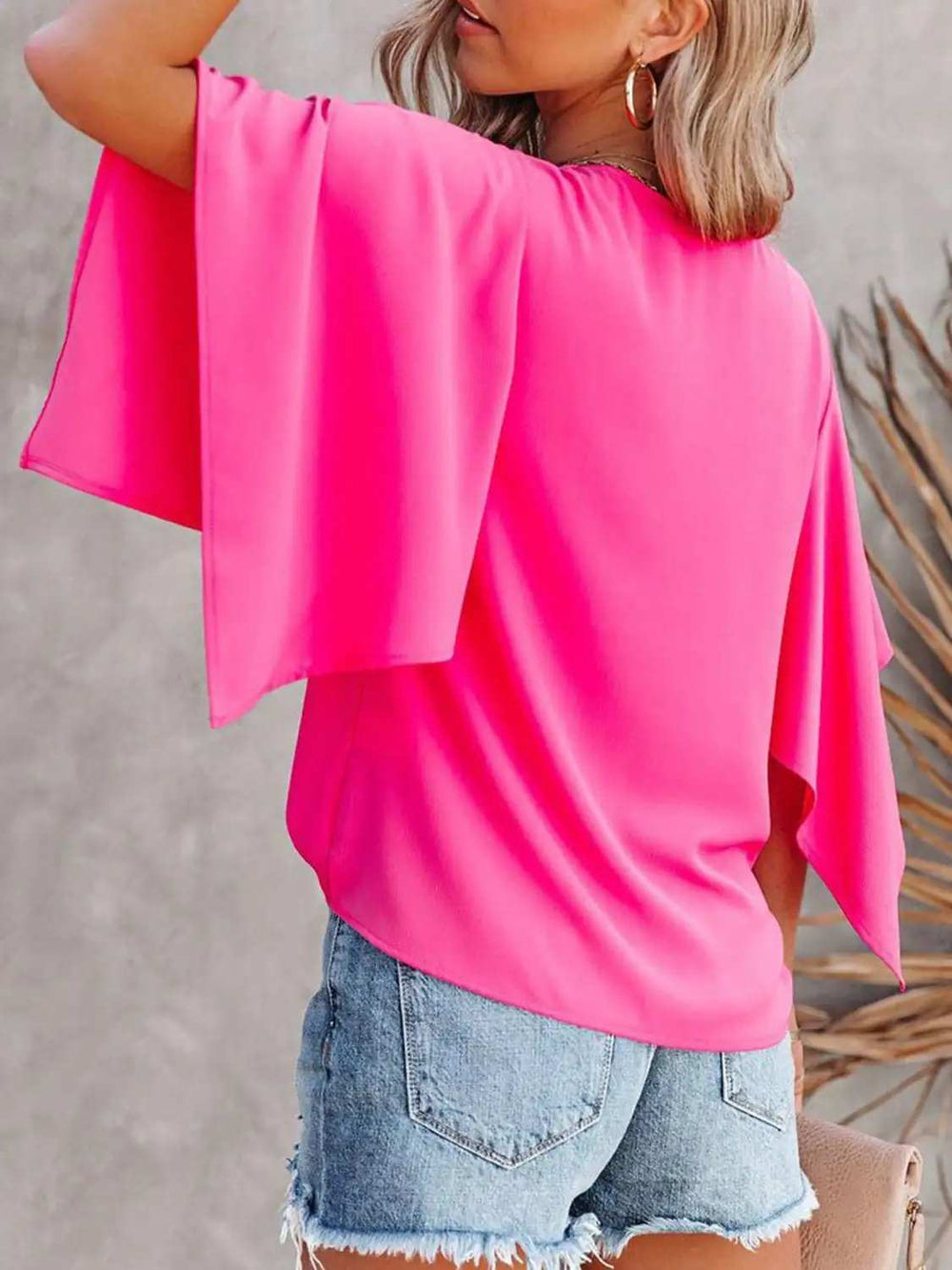 V-Neck Half Sleeve Blouse - Trendsi - Flyclothing LLC