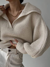 Johnny Collar Long Sleeve Sweater - Trendsi - Flyclothing LLC