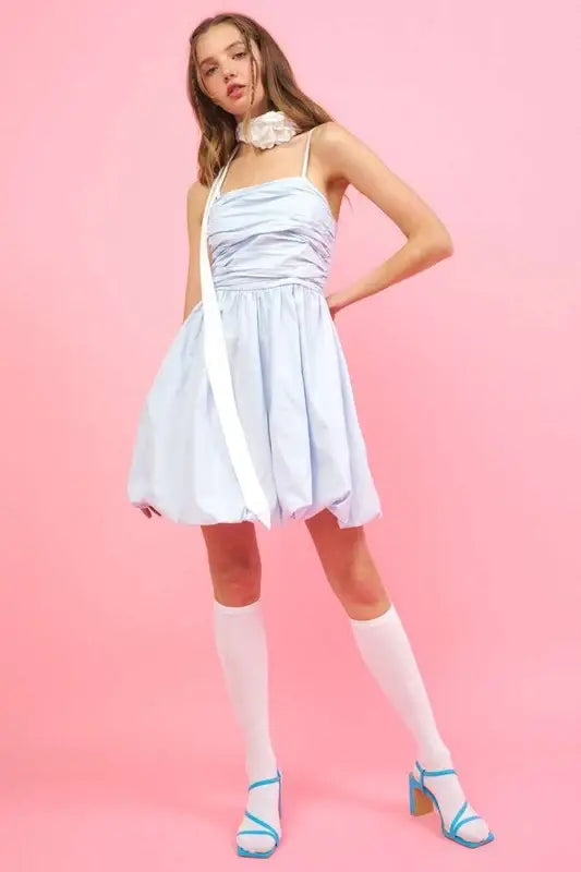 Mittoshop Ruched Detail Bubble Hem Mini Dress - Trendsi - Flyclothing LLC