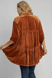 Umgee Full Size Button Down Tiered Back High Low Shirt - Trendsi