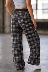 Plaid Wide-Leg Drawstring Pants - Trendsi - Flyclothing LLC