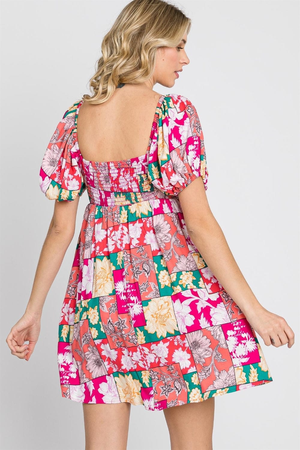 GeeGee Floral Ruff Sleeve Mini Dress - Trendsi