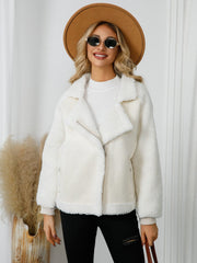 Pocketed Sherpa Zip Up Long Sleeve Jacket - Trendsi