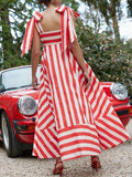 Striped Square Neck Wide Strap Dress - Trendsi