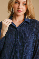 Umgee Side Slit Texture Button Up Shirt - Trendsi - Flyclothing LLC
