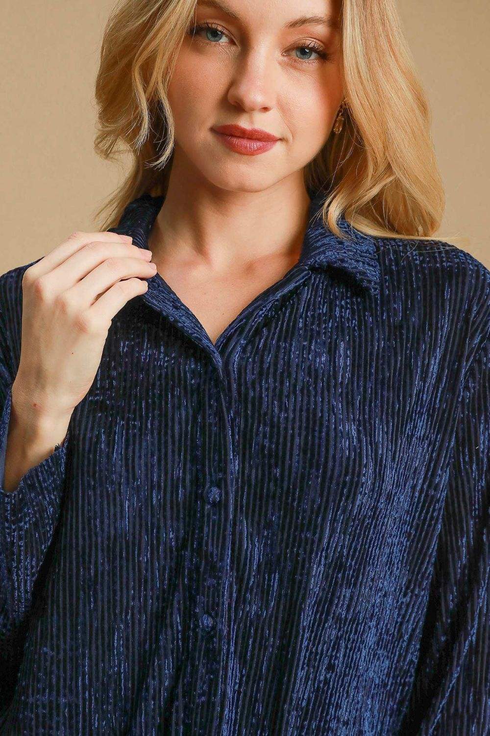 Umgee Side Slit Texture Button Up Shirt - Trendsi - Flyclothing LLC