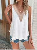 Eyelet V-Neck Wide Strap Tank - Trendsi