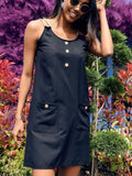 Round Neck Double Spaghetti Straps Mini Dress - Trendsi