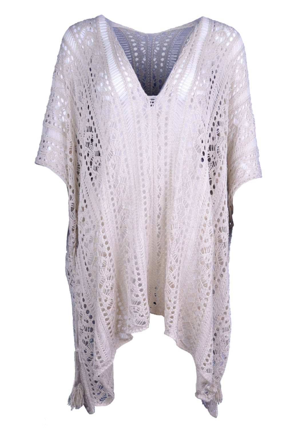 Cutout V-Neck Cover-Up with Tassel - Trendsi - Flyclothing LLC