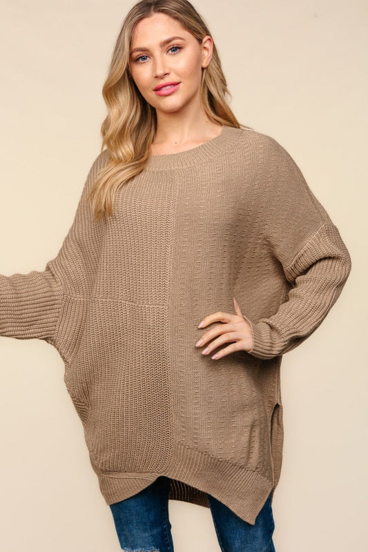 Haptics Full Size Side Slit Texture Asymmetric Sweater - Trendsi