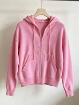 Zip-Up Hooded Knit Cardigan - Trendsi - Flyclothing LLC