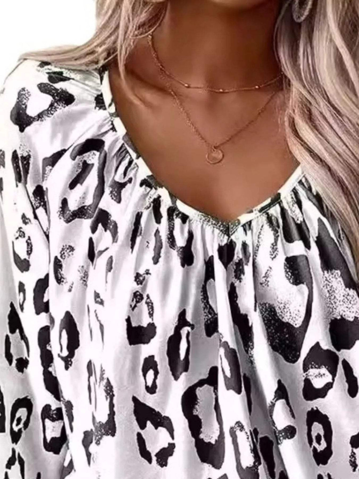 Leopard Print V-Neck Blouse - Trendsi - Flyclothing LLC