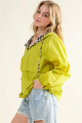 And The Why Leopard Print Hoodie Zipper Up Pocket Windbreaker - Trendsi - Flyclothing LLC