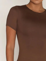 Round Neck Short Sleeve Swim Top - Trendsi - Flyclothing LLC