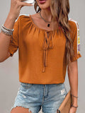 Perfee Tied Crochet Detail Short Sleeve Blouse - Trendsi - Flyclothing LLC