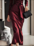 Surplice Satin Long Sleeve Dress - Trendsi - Flyclothing LLC