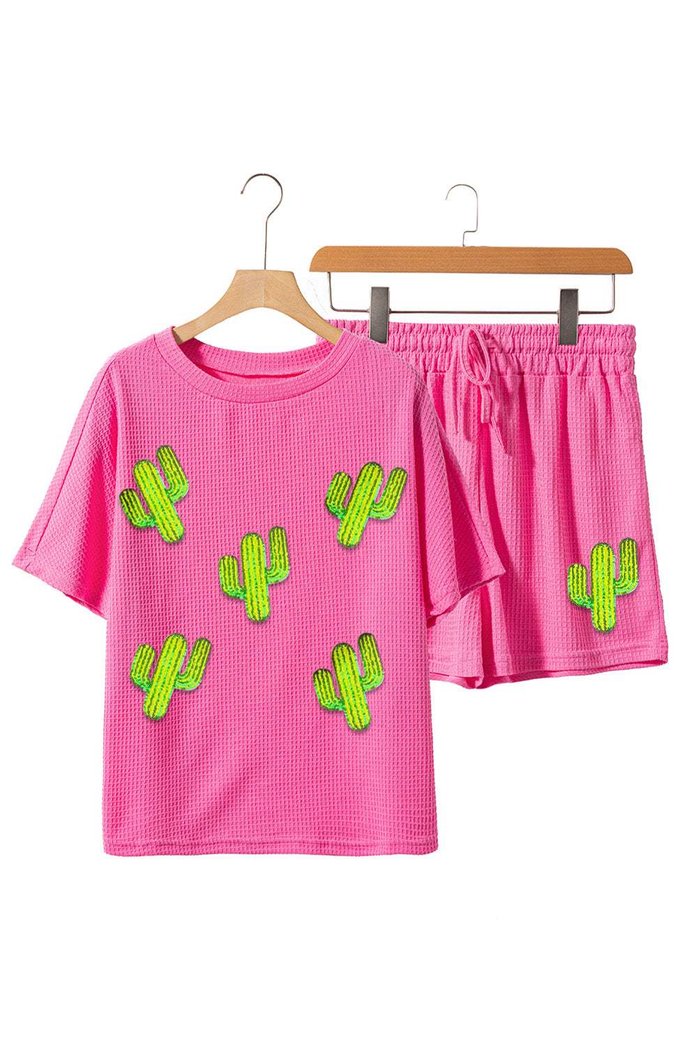 Waffle-Knit Round Neck Top and Shorts Set - Trendsi - Flyclothing LLC