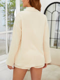 Button Up Long Sleeve Top and Shorts Set - Trendsi