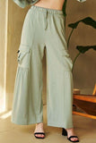Davi & Dani Drawstring Ruched Detail Wide Leg Pants - Trendsi