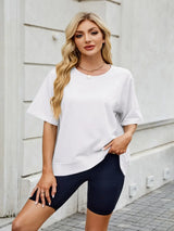Round Neck Short Sleeve T-Shirt - Trendsi - Flyclothing LLC