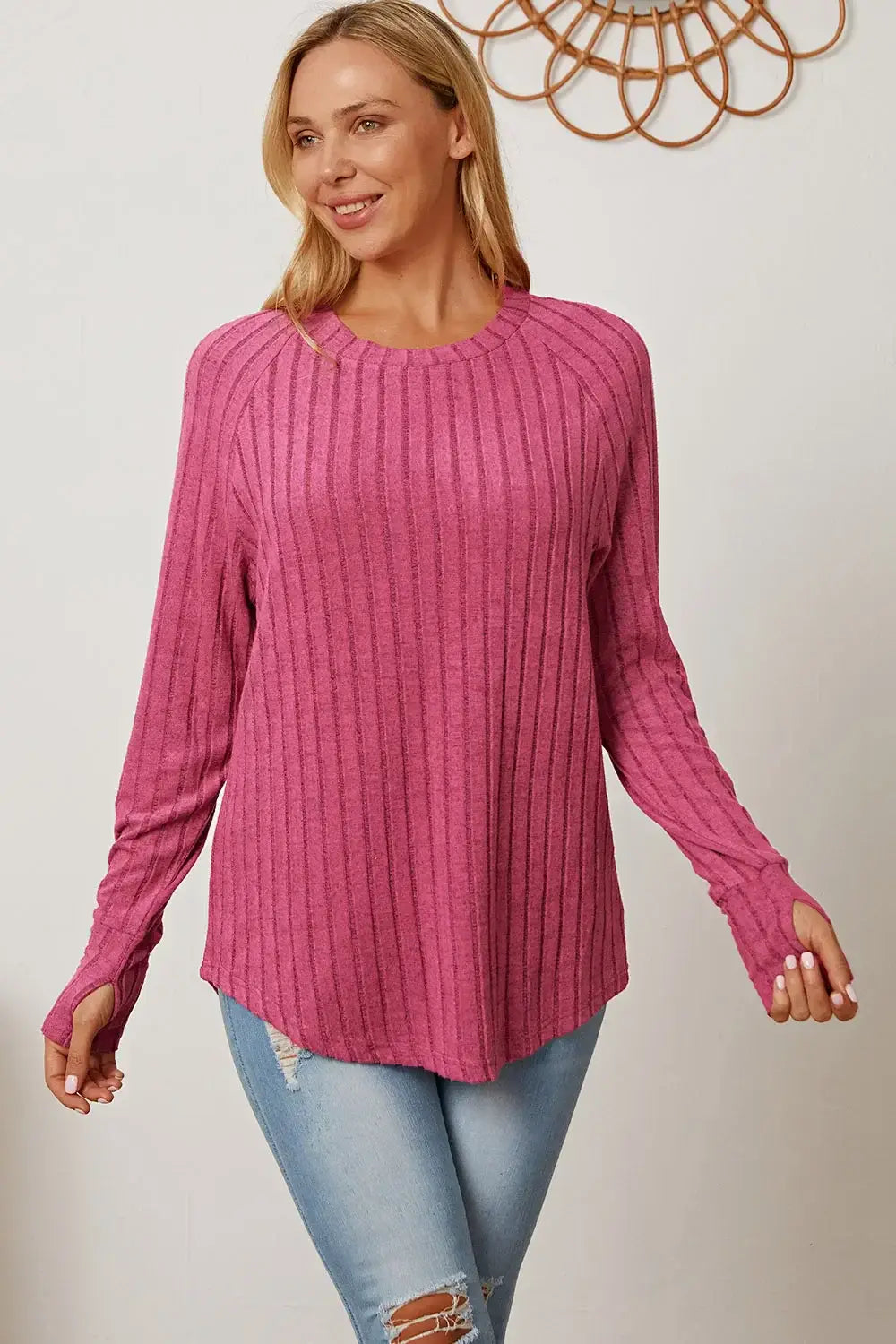 Basic Bae Full Size Ribbed Thumbhole Sleeve T-Shirt - ShopBasicbae - Flyclothing LLC