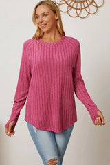 Basic Bae Full Size Ribbed Thumbhole Sleeve T-Shirt - ShopBasicbae - Flyclothing LLC