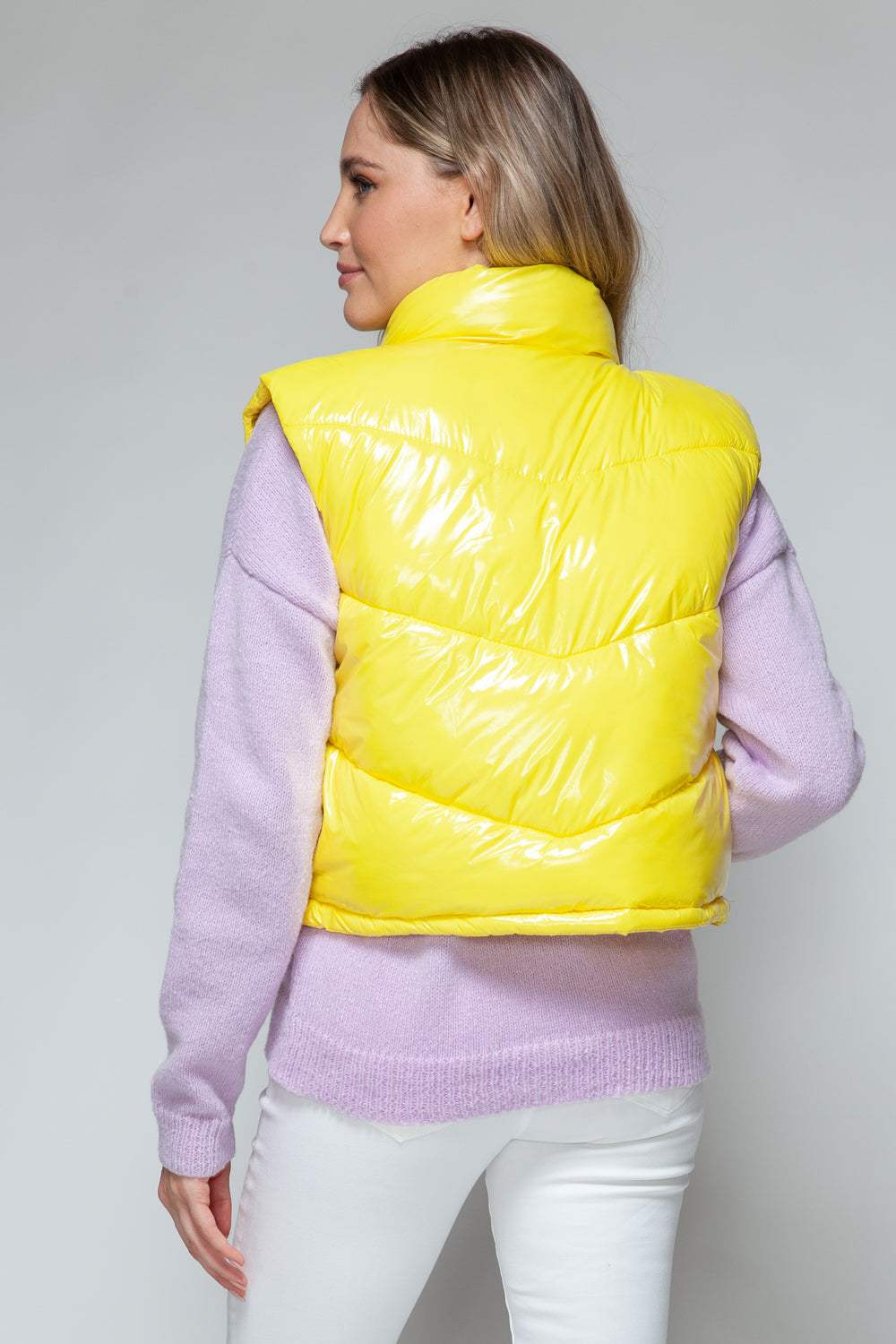 Snobbish Zip Up Turtleneck Shiny Quilted Vest - Trendsi - Flyclothing LLC