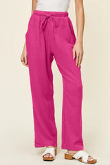 Double Take Full Size Texture Drawstring Straight Pants - Trendsi - Flyclothing LLC